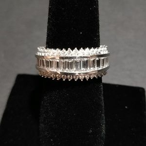 * Silver CZ Eternity Band Ring Baguette Round